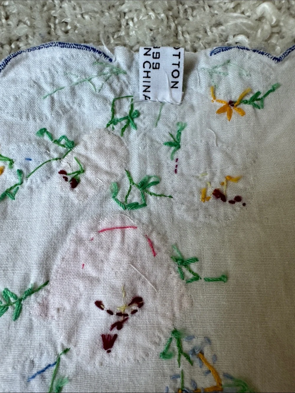 100% Cotton Embroidered Floral scalloped Tea Towel - Pink, Purple, Yellow, Green